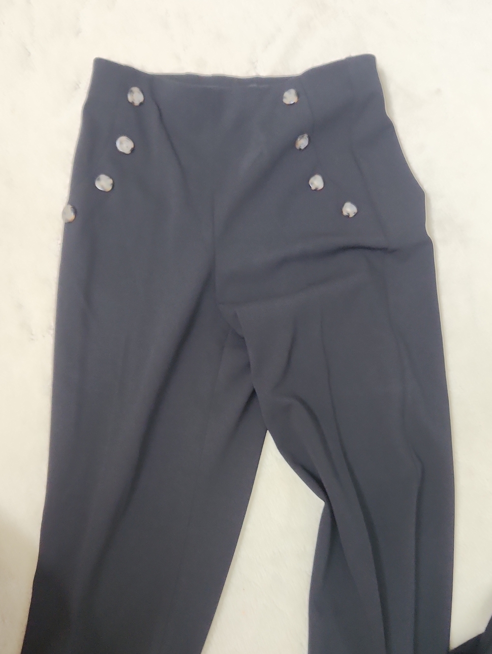 Express Navy High-Waist Button Detail Trousers